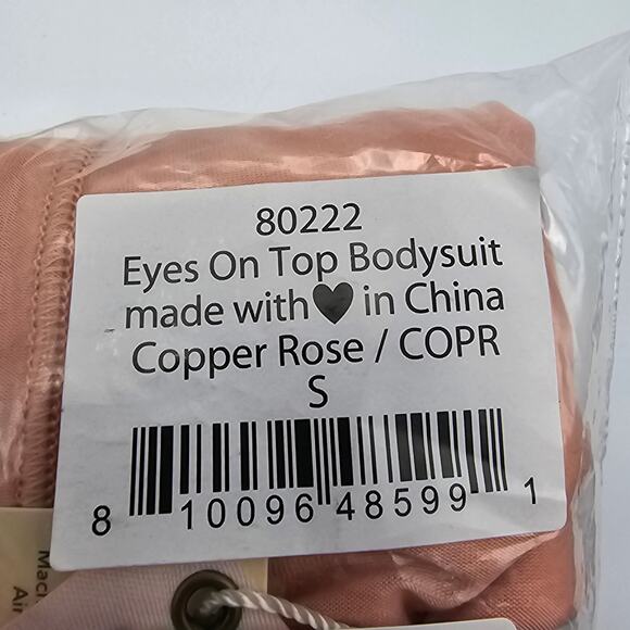 Free People We Are HAH Womans size S Eyes on Top Bodysuit Copper Rose Pink NEW - Picture 9 of 9